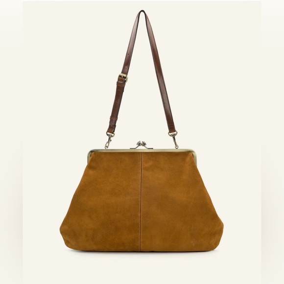 Patricia Nash Handbags - Patricia Nash Suede Satchel in Cognac Brown with Dark Brown Strap